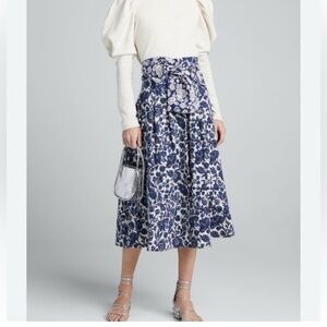 Ulla Johnson Virgil Navy and White Floral A-Line Skirt